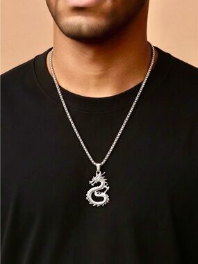 Fashion Jewelry Silver Dragon Pendant Necklace for Men